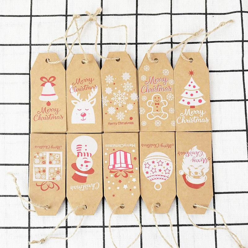 100p natal kraft cartão de papel feliz natal presente etiqueta de presente etiqueta de embalagem de doces etiqueta diy árvore de natal ornamento de suspensão