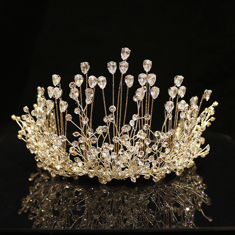 Mahkota Kristal Bandana Besar Buatan Tangan Baru Berlian Imitasi Bayangan Cabang Pengantin Aksesoris Pernikahan Mahkota Perhiasan Pernikahan 2021 Trendi