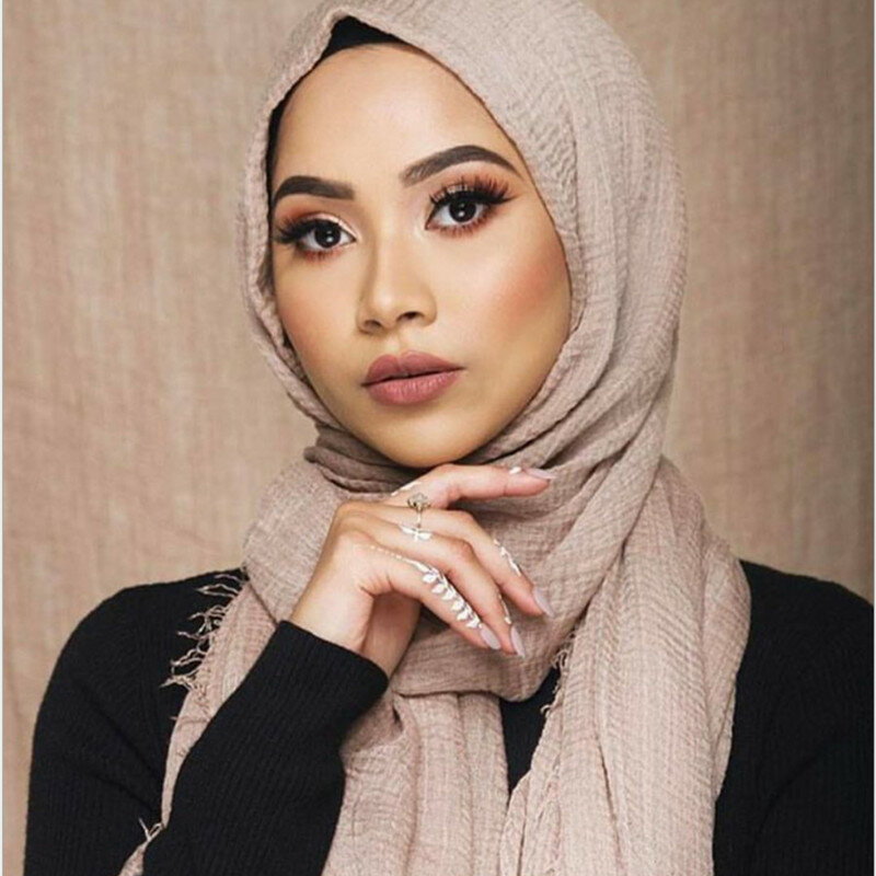 Foulard Hijab froissé en coton doux pour Femme, couvre-chef Musulman, châles et enveloppes islamiques, collection automne et hiver