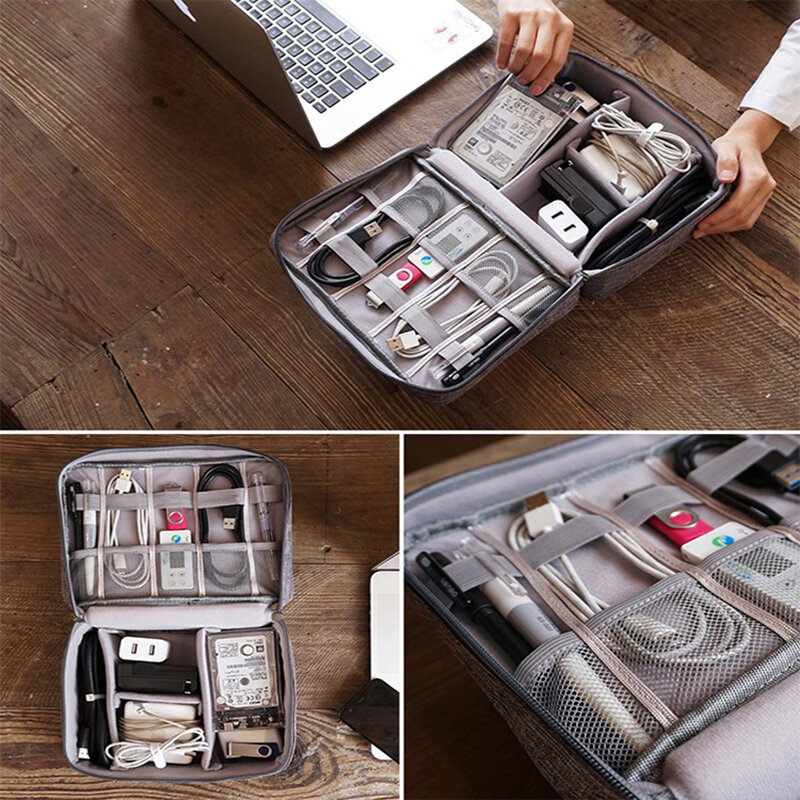 Mini bolsa de viaje portátil para guardar cables, organizador Digital para dispositivos USB, cargador de cables, batería de alimentación, cremallera, bolsa de cosméticos