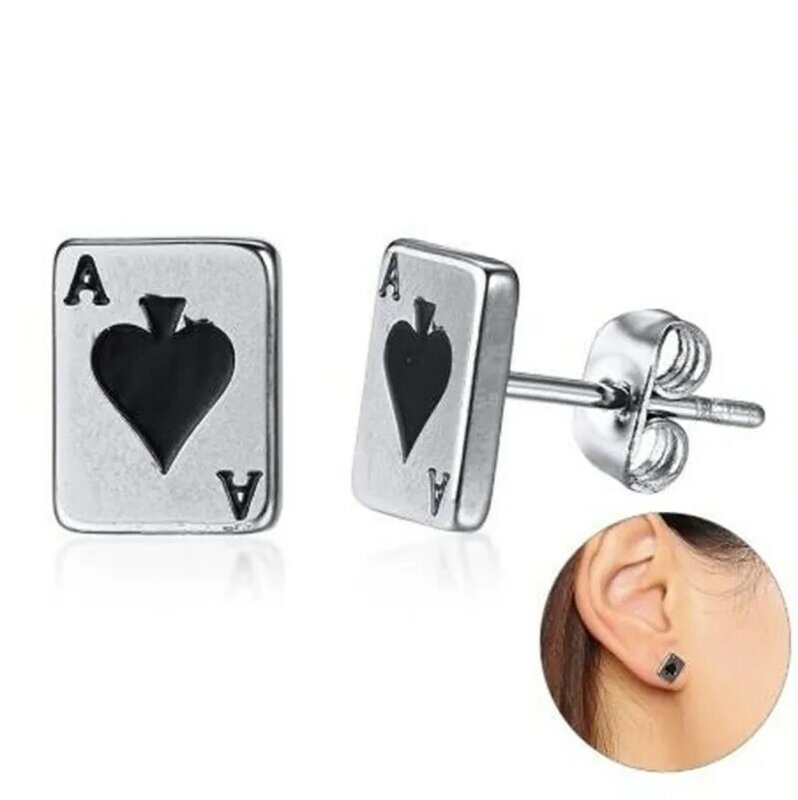 Lucky Spades A Poker Stud Earrings for Women Men Stainless Steel Fashion hip hop Jewelry