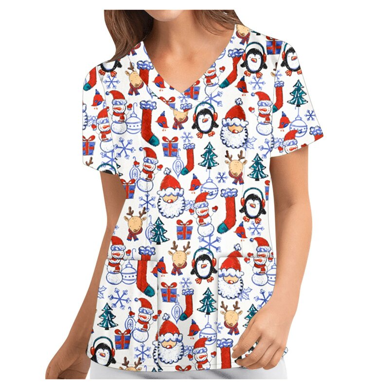 جديد أزياء النساء سانتا هالوين طباعة ممرضة موحدة الدعك للنساء طويلة الأكمام بلوزة للنساء الخامس الرقبة متعدد الألوان الاختيار