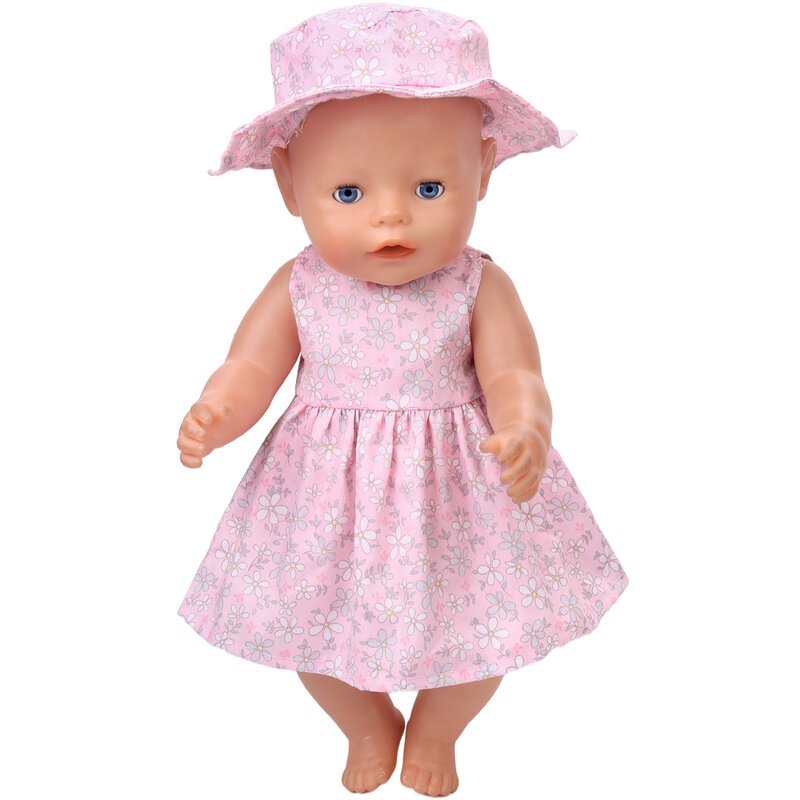 Ropa de muñecas americanas de 43 Cm para niño, vestido de fruta de dibujos animados con estampado fresco de verano + sombrero, falda para bebé, accesorios de juguete para niñas de 18 pulgadas f216