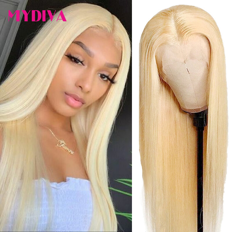 Glueless 613 Blonde Lace Front Human Hair Wig 13x4 Brazilian Straight Transparent Lace Frontal Wigs Pre Plucked 10-30 32 34 Remy