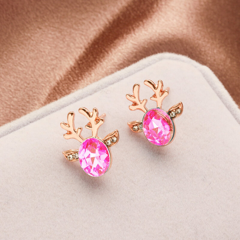 Xmas Earrings Cute Animal Mini Deer Stud Earrings Charms Women Ear Studs crystal Jewelry Christmas New Year Kids Gift 2022