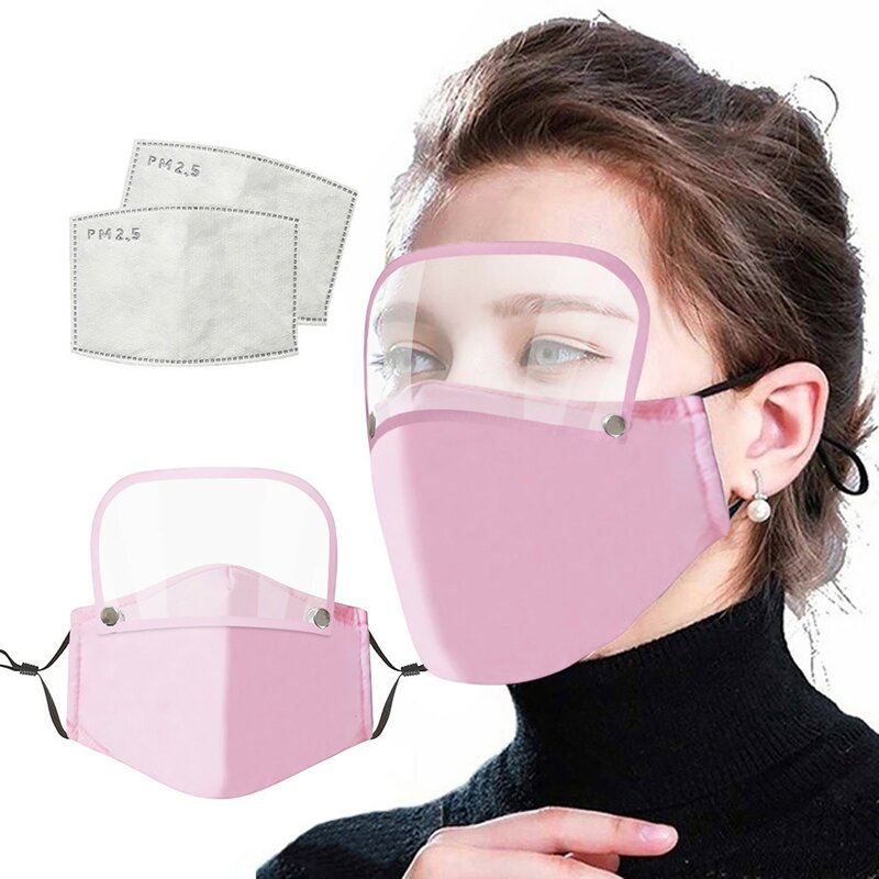 Mascarilla facial Unisex de algodón lavable y reutilizable, a prueba de viento, a prueba de polvo, transpirable, con filtro y protector ocular desmontable