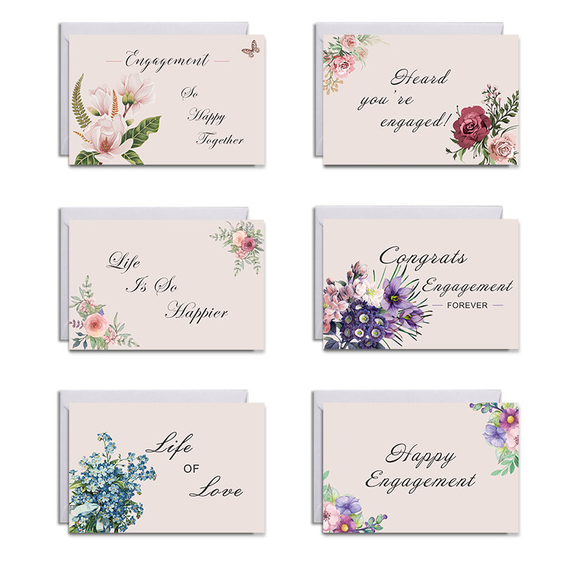 6 jogos/pacote cartões sortidos do convite do noivado/resposta com envelopes e etiquetas que dobram cartões dentro para o noivado