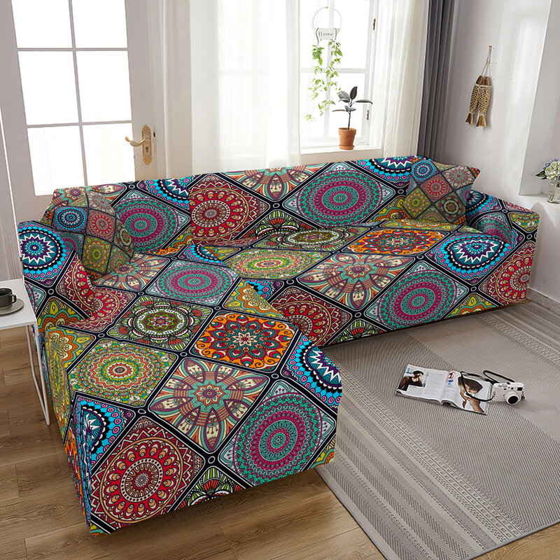 Capa de luxo para sofá com mandala, para sala de estar, extensão, canto, capa de sofá em formato de l, elástica, cobertura de assento, espreguiçadeira