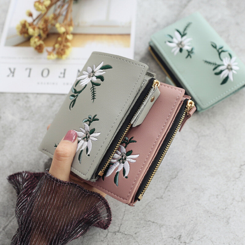 Portefeuille court en cuir imprimé de fleurs pour femmes, Mini porte-monnaie à fermeture éclair, porte-cartes, nouvelle collection