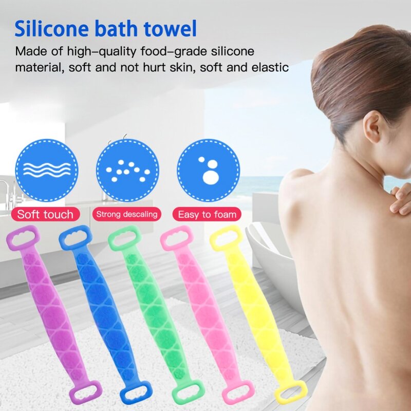 Gel douche exfoliant en Silicone 70cm, longue brosse (avec poils), après brosse, brosse de bain, serviette de bain