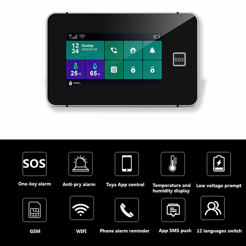 TUGARD G60B Wifi Tuya App Gsm Sim Kit de sistema de alarma de seguridad para el hogar con sensor de movimiento 433MHz Sensor compatible con Alexa Google