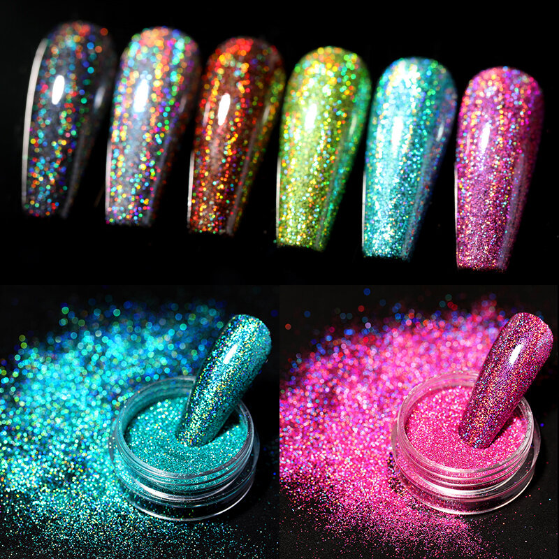 1 scatola di Glitter per unghie in polvere iridescente argento pigmento Nail Art polvere Sparkle Gel Polish fiocchi per decorazioni manicure