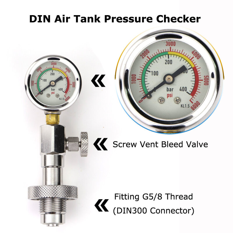 Comprobador de presión de tanque de aire DIN para buceo, nuevo medidor de 400bar
