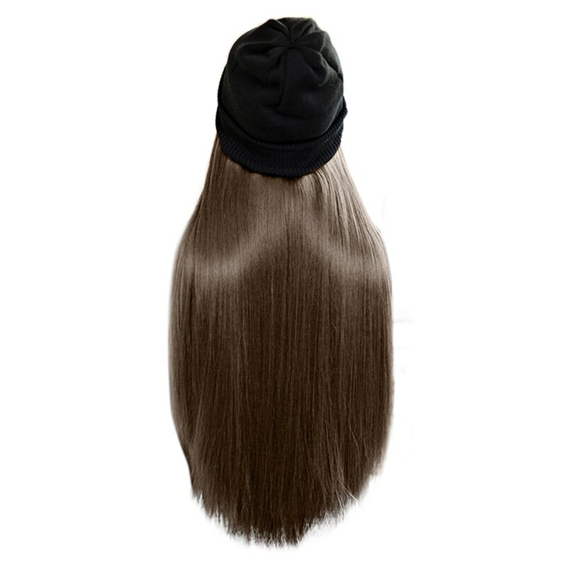 Sombrero de peluca larga con capucha para mujer, gorro de invierno, informal, con pelo, L x 5