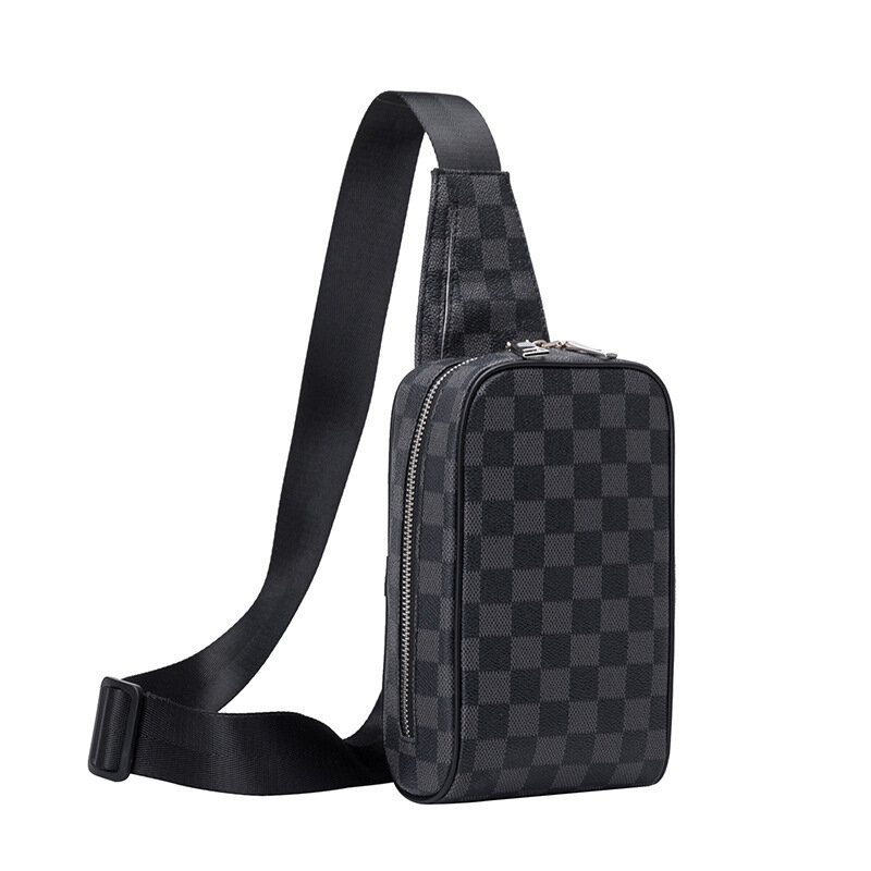 Fashion Men Messenger Shoulder Bags Unisex Plaid Zipper Soft CrossBody Belt Bag Cross Body Chest Bag