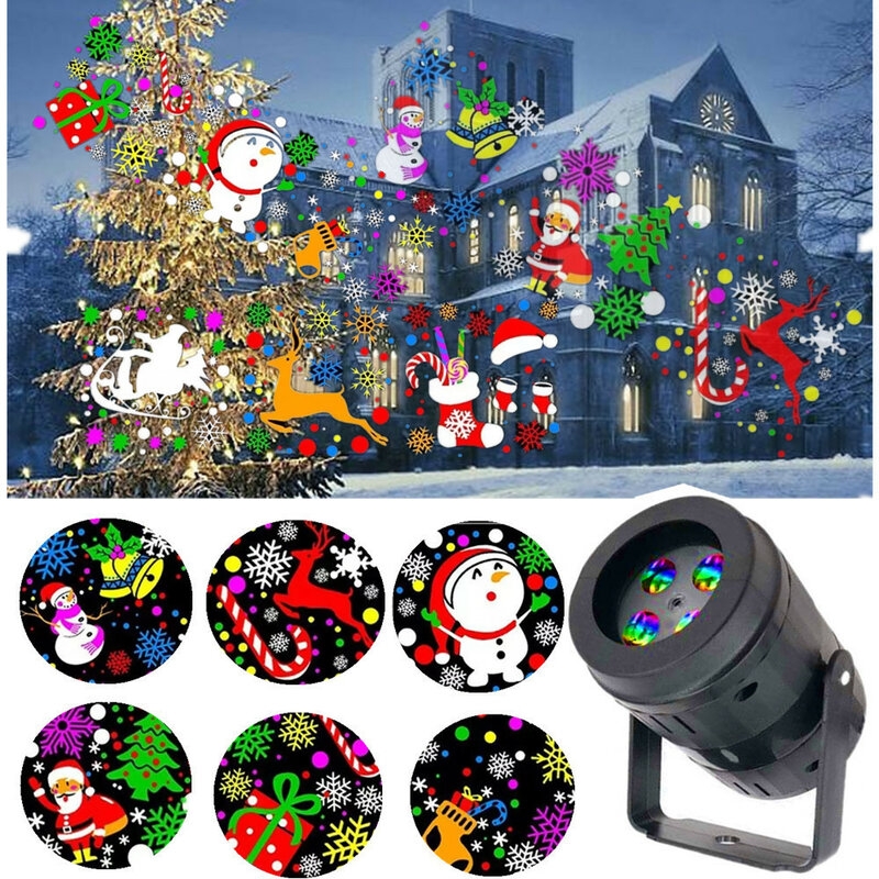 Проектор светодиодный лазерный, 20 узоров, новый год, Рождество, снежинка, лось, проекционная лампа, сцсветильник щение для дома, вечеринки, б...