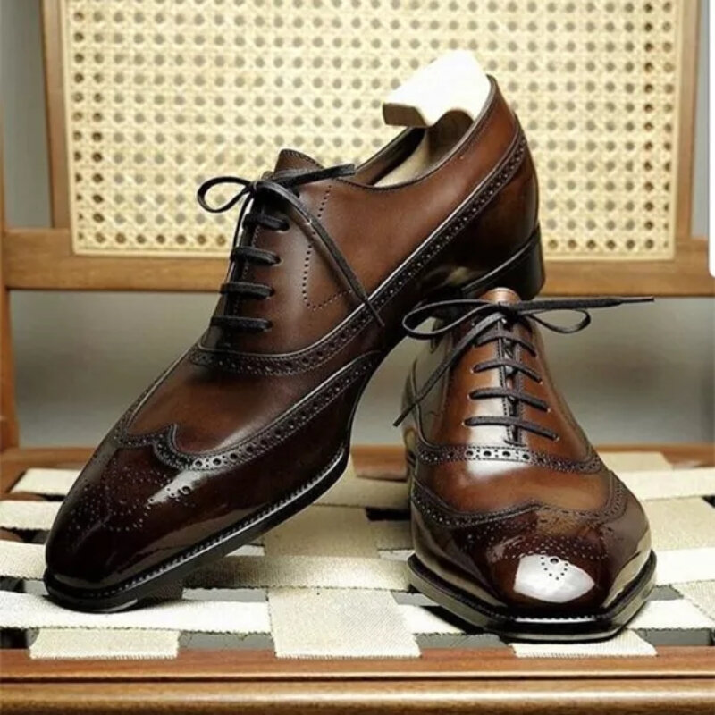 Mannen Schoenen Oxfords Vet Sapatos Para Hombre Comfortabele Klassieke Lente Herfst Office Pu Leer Eenvoud Lace Up Ronde Neus KZ311