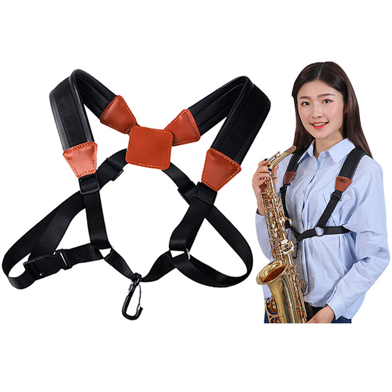 Sangles de Saxophone souples pour enfants et adultes, Double épaule en cuir et crochet en acier