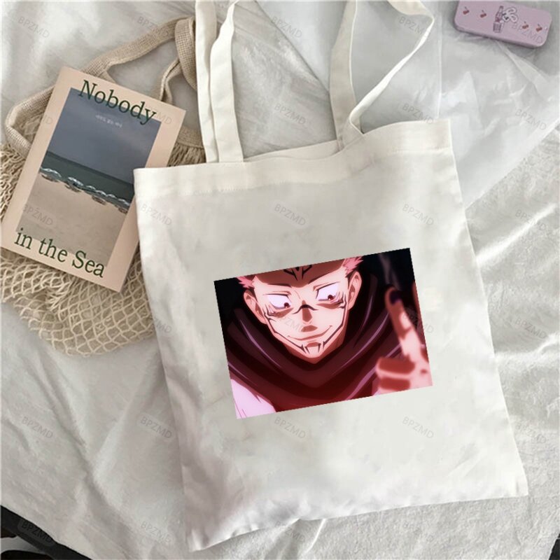 Jujutsu Kaisen frauen Feste Leinwand Casual Tote schulter taschen für mädchen weibliche handtaschen eco freundliche einkaufstasche