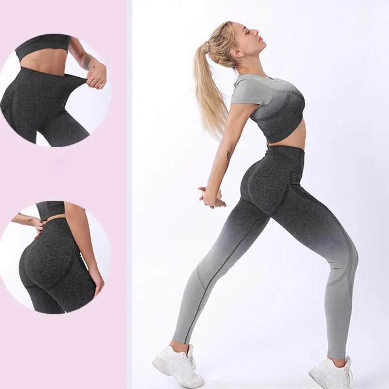 Nahtlose Leggings Yoga Set Frauen Trainingsanzug Workout Shirts Sport Hosen Bh Gym Kleidung Kurz Crop Top Hohe Taille Rennen Sport