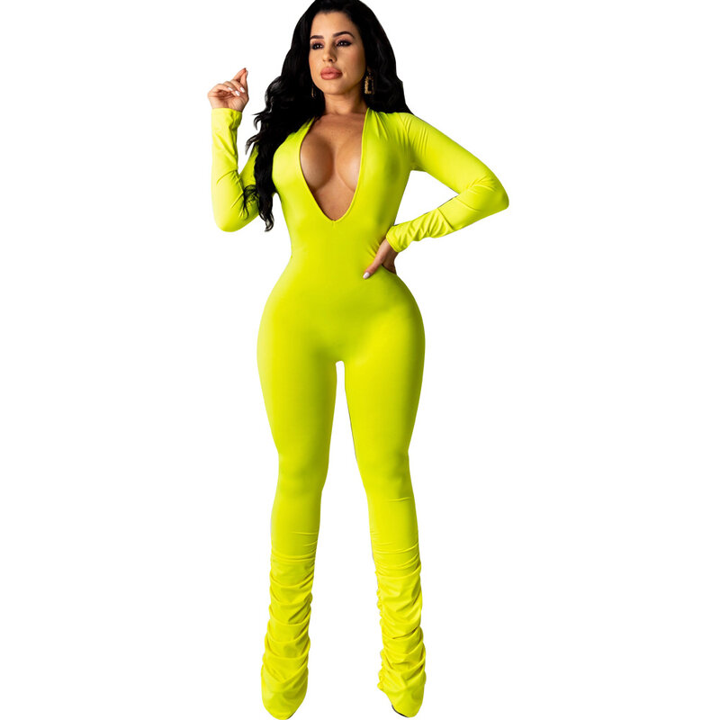 Size S-3XL Sexy Women Bodycon Long Sleeve Spring Fall Long Jumpsuits for Woman 2020 New Solid Color Skinny Female Clothing