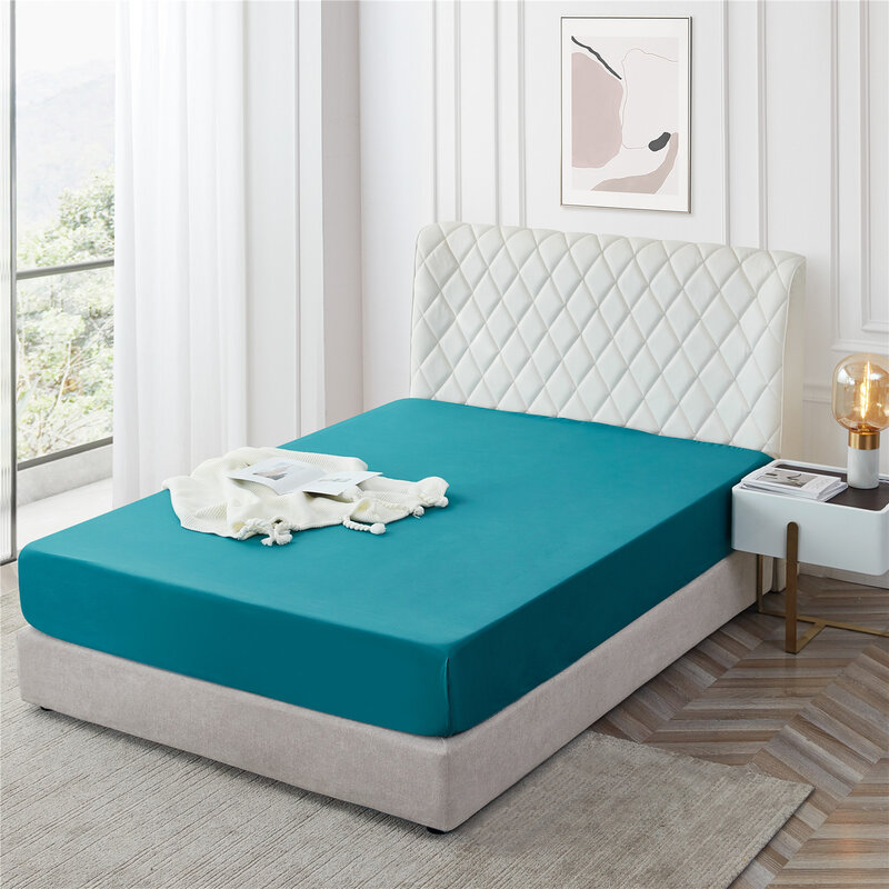 O estilo simples moderno cabeu a folha de cama da cor sólida elástico da folha fixa antifouling anti-vinco portátil cobre as folhas para a cama