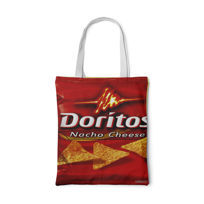 Bolsa de compras con estampado de patatas fritas, bolso plegable de hombro con dibujos animados, Eco, reutilizable, portátil