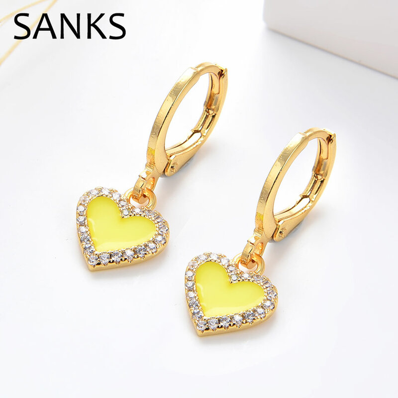 SANKS Rainbow Earrings 2021 Trend for Women Girls Ladies Enamel Christmas Dangle Earrings Heart Cubic Zirconia Wedding Jewelry A