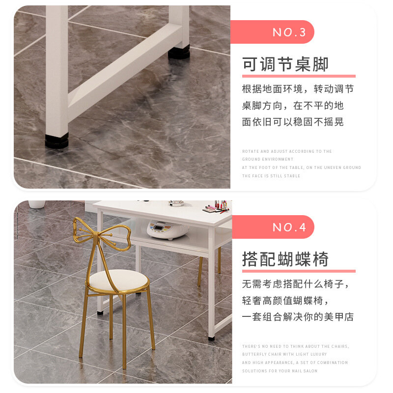 Стол для ногтей и стул в стиле знаменитостей, Двойной столик для маникюра, с мраморным узором