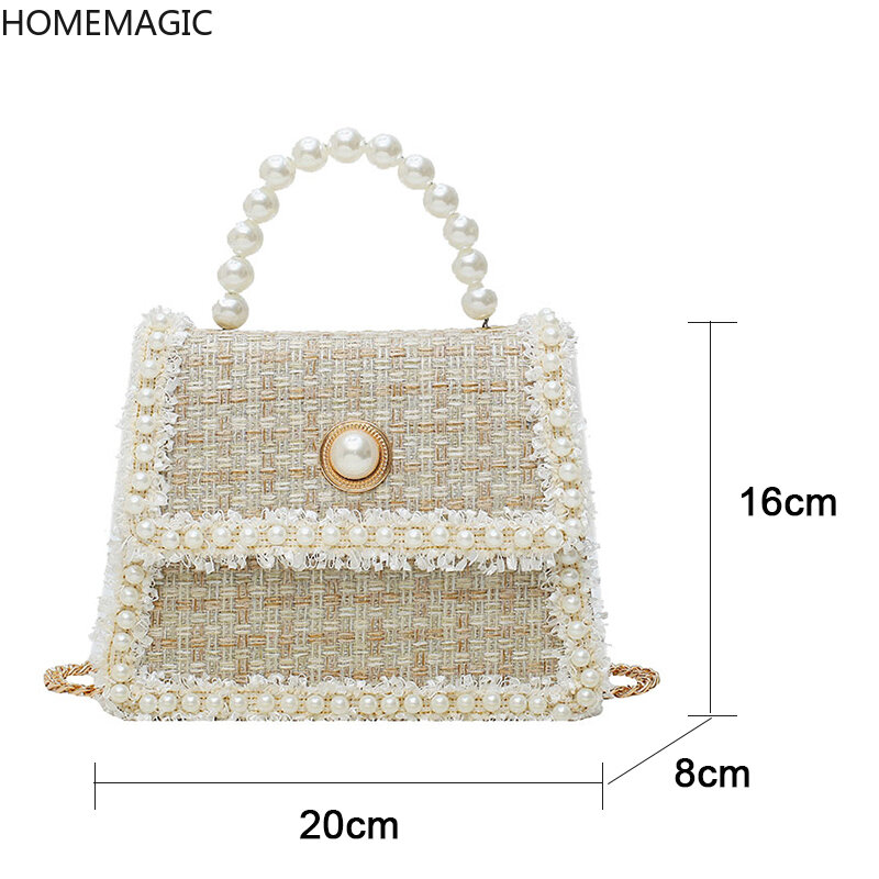 HOMEMAGIC-Bolso bandolera de mano para mujer, bolso de mano de lujo con perlas tejidas, cartera cuadrada pequeña, bolso cruzado de diseño