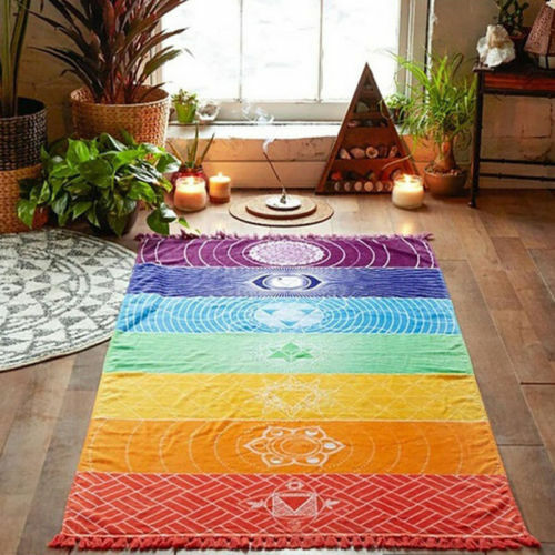 1Pcs Tassels Single Rainbow Chakra Yoga Towel Travel Stripes Boho Tapestry Mandala Tapestry Mat