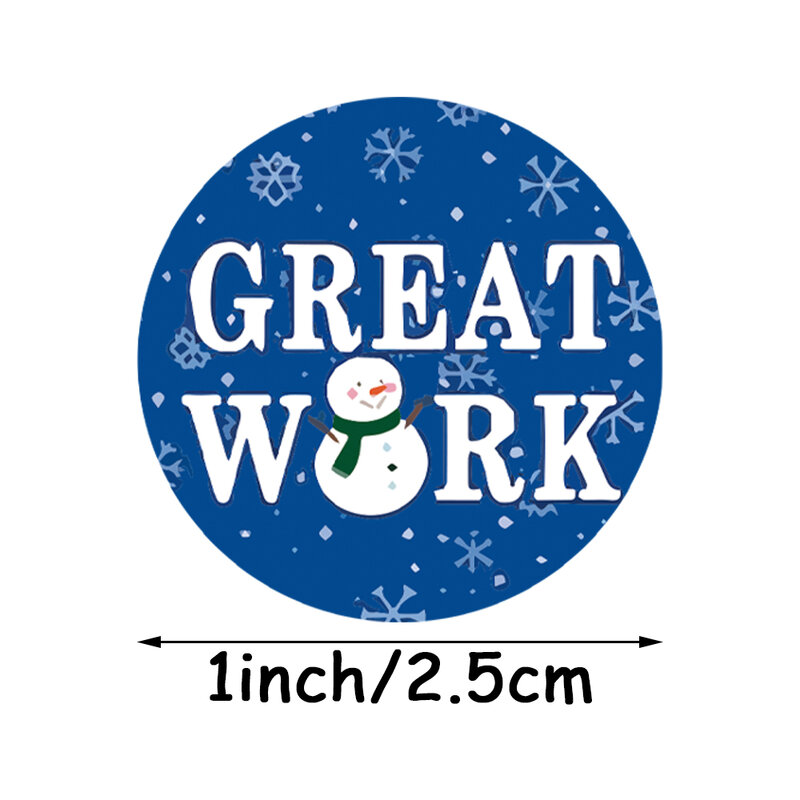 500pcs/roll Cute Snowman Reward Sticker for Kids 8 design Words with encouragement DIY Decoration Christmas Round label
