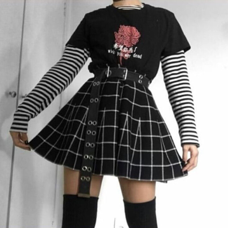 Camiseta con estampado de Wish You Were Dead para mujer, remera con estampado de crisantemo gótico Harajuku Grunge, Tops de algodón de gran tamaño para mujer
