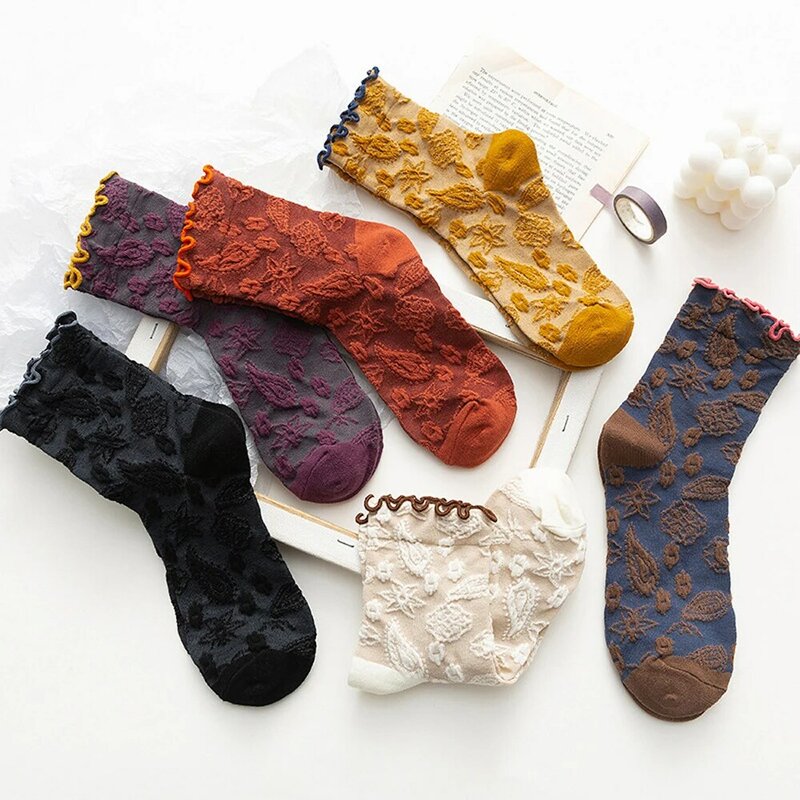 Calcetines de algodón con personalidad para mujer, calcetín cómodo y transpirable, desodorante salvaje, Color liso, caramelo, nueva moda