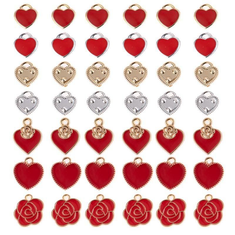 50 unidades/pacote estilo misto vermelho flor coração encantos diy colar brincos para jóias que fazem jóias acessórios