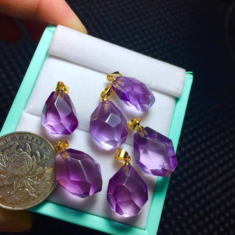 Ожерелье женское из натурального фиолетового аметистового кварца, граненый кулон из бисера, резной кристалл, аметист, 22 х15 мм, восстанавлив...