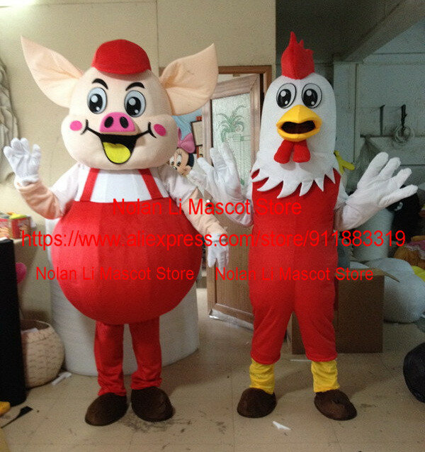 High Quality Chicken And Happy Pig Mascot Costume Cartoon Anime Cosplay  Party Christmas Halloween Gift 193