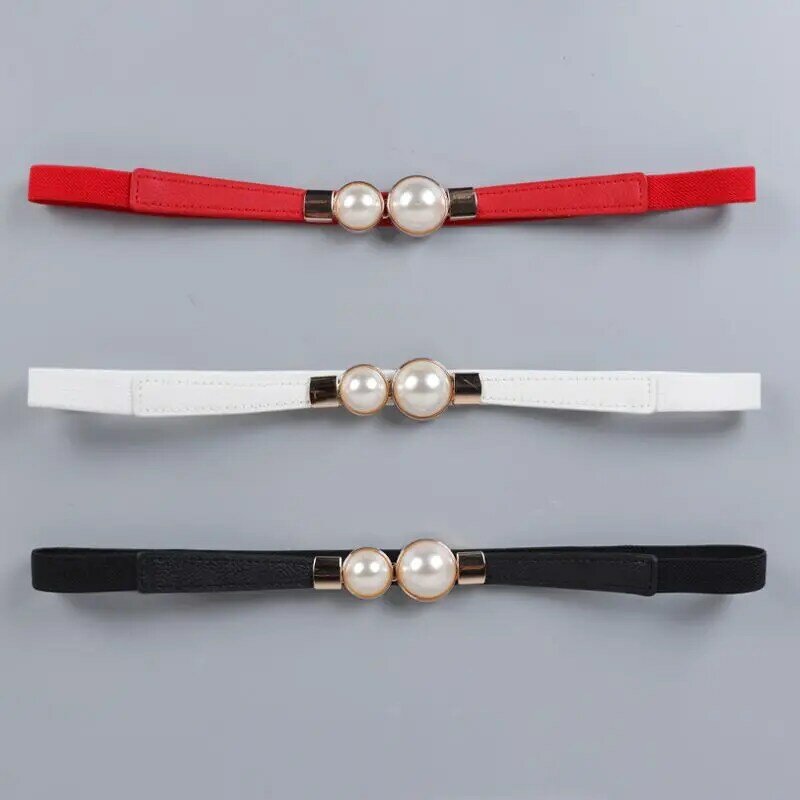 2020 Women Pu Leather Temperament Vintage Pearl Fashion Casual Wild Neutral Soft Simple Pin Buckle Black Belt