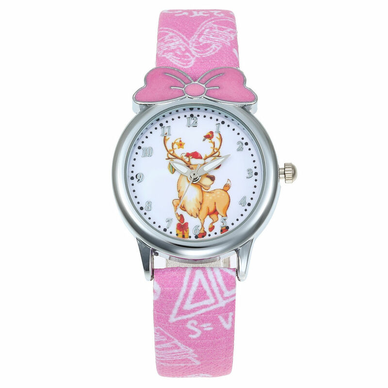 新しい漫画子供鹿腕時計ファッションガール子供学生ダイヤモンド革アナログ腕時計ピンク腕時計 relojes saati