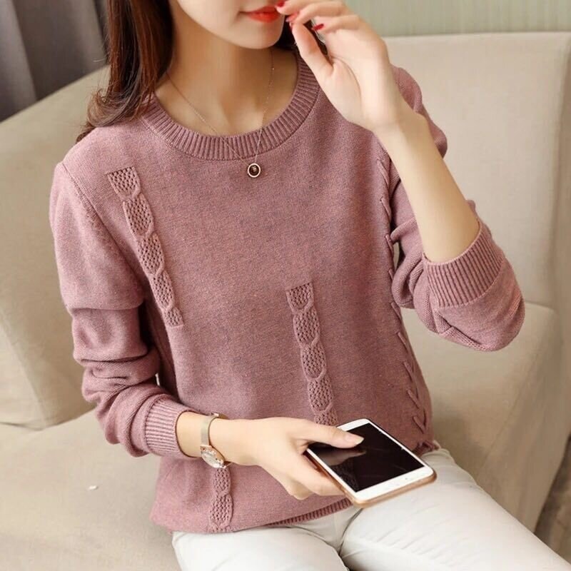 Women's large sweater, round neck loose knit sweater, tight casual coat, popular in autumn and winter