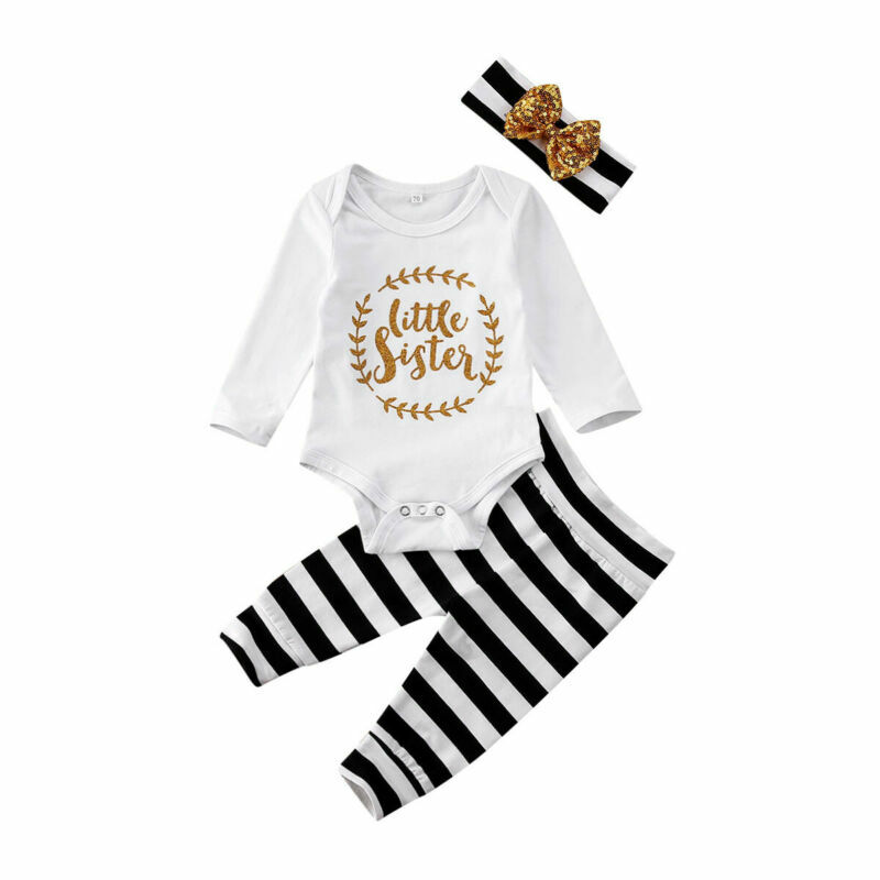 3PCS Bayi Bayi Gadis Pakaian Headband Jumpsuit Baju Monyet Celana Legging Pakaian
