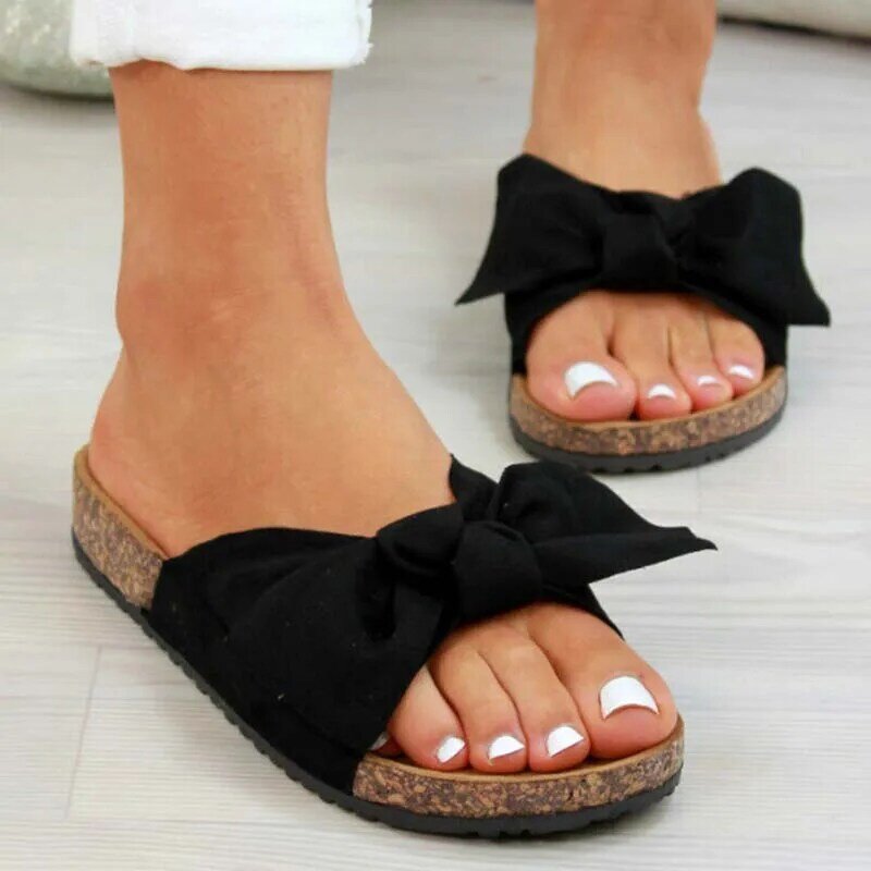 Sandalias Retro de suela gruesa para mujer, zapatos de moda con lazo, zapatillas de verano, novedad de 2021