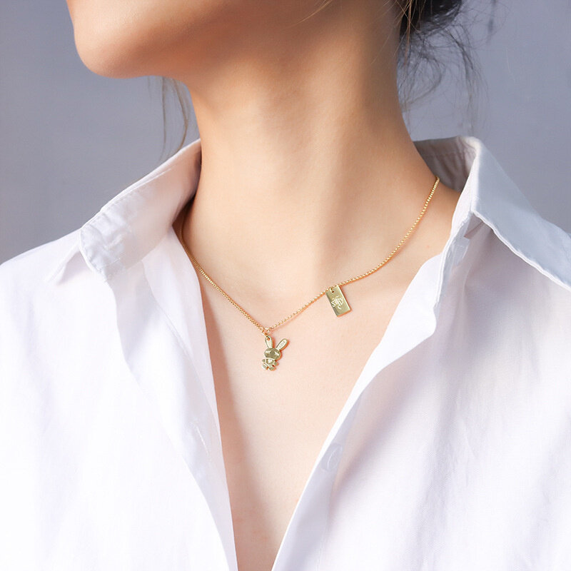 Aço inoxidável animal coelho pingente banhado a colar de ouro para as mulheres decoração de afirmação no pescoço colar de corrente gargantilha jóias