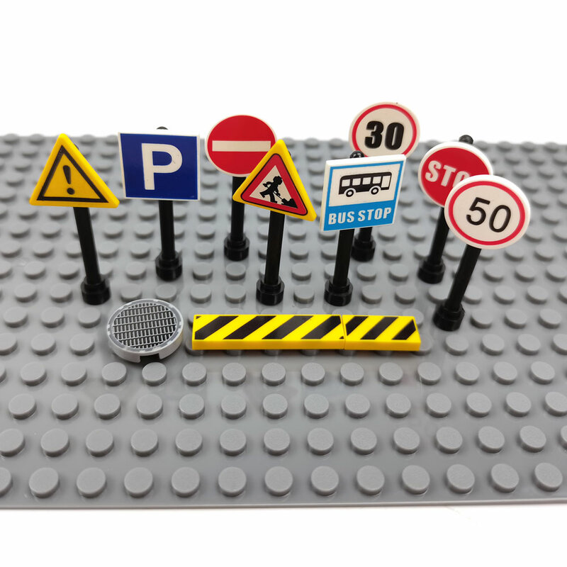Locking City Series Street Lamp Traffic Light Road Sign Building Blocks Educational Toys Bricks Assembly Creator Model Toy Sets