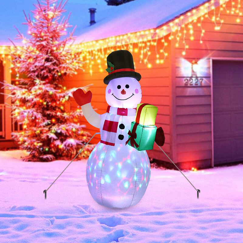 LED Diterangi Tiup Manusia Salju Pompa Udara Lampu Malam Dekorasi Natal Raksasa Santa Klaus dengan Kruk Xmas Alat Peraga Dekorasi