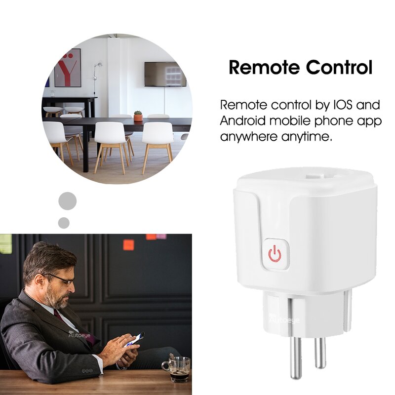 Enchufe inteligente con wifi para el hogar, dispositivo conector de corriente de 16A, tipo de enchufe EU, con asistente de control de voz y monitor, trabaja con la app Alexa Google Home Tuya Smart Life