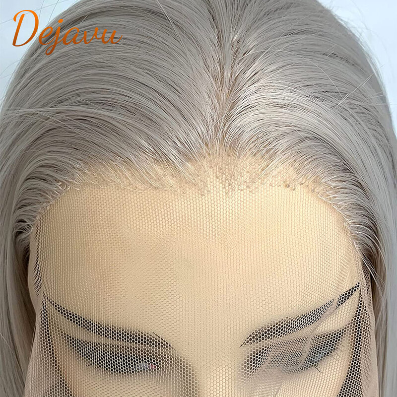 Pelucas de cabello humano liso para mujeres, cabello con encaje frontal 13x4, color gris, 24 pulgadas, prearrancado, transparente