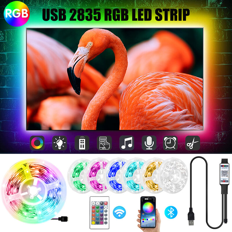 RGB 2835 LED 스트립 조명, 블루투스, 적외선 컨트롤러, 흰색, 따뜻하고 유연한 테이프 장식, 백라이트 램프, 야간 조명 스트링