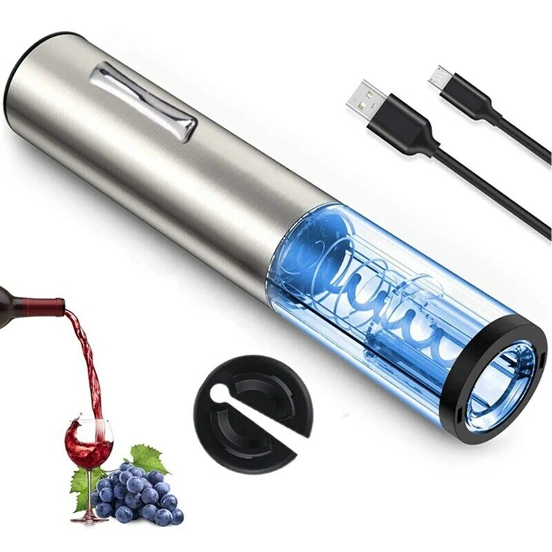 Tire-bouchon électrique automatique en acier inoxydable, ouvre-bouteille de vin avec coupe-feuille