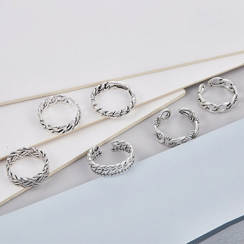 6 Stuks Zilveren Vintage Ring Voor Vrouwen Classic Eenvoudige Opening Mannen Ringen Personlity Fashion Nieuwe Sieraden Accessoires Vinger Beste Cadeau